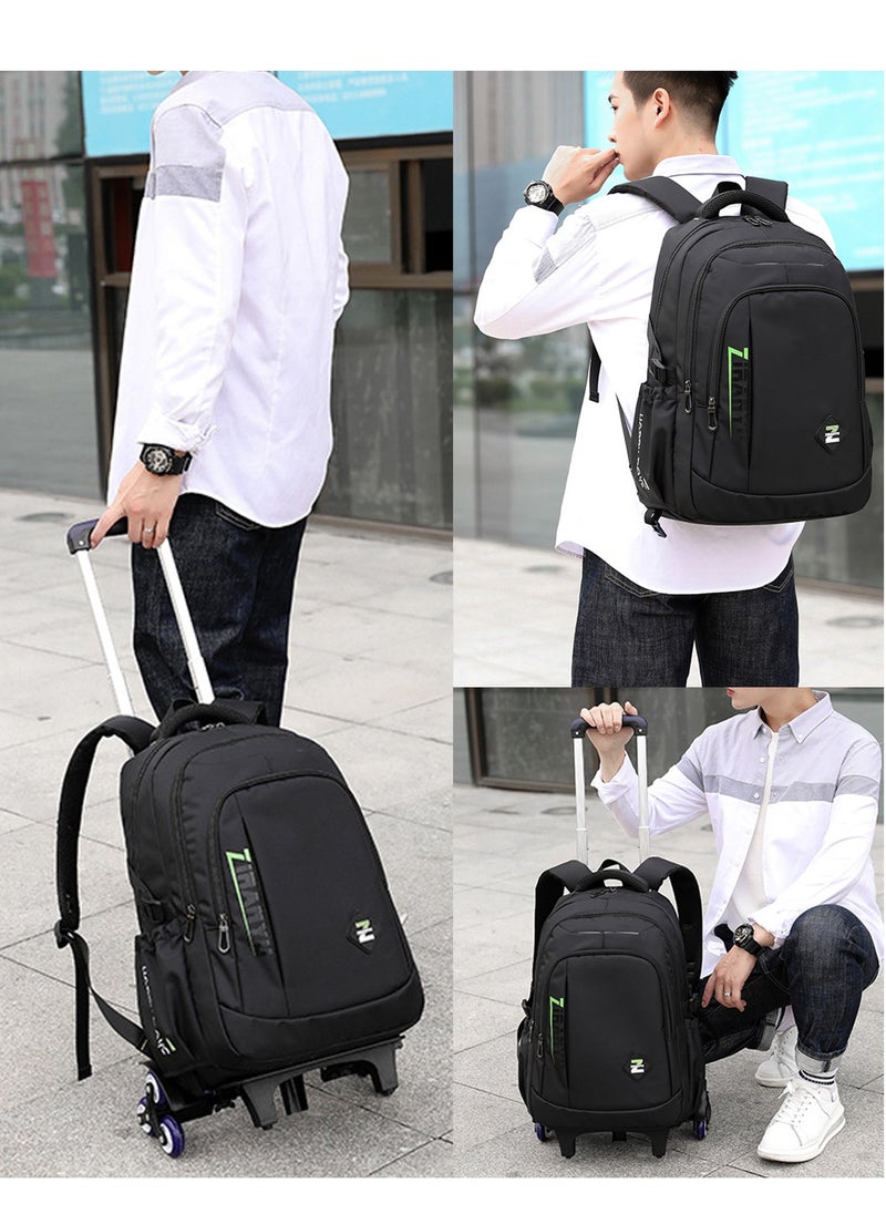 Trolley Backpack Rolling Schoolbag, Large Capacity Water Repellent Black Travel Wheeled Bag for Primary Students, Girls and Boys