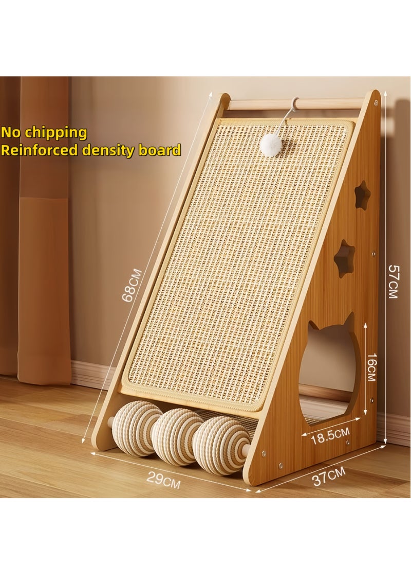Sisal cat scratching board, vertical wear-resistant and non-chip-shedding with removable DIY wall-mounted cat claw pad and 3 sisal cat scratching toy balls , 29*57*37cm