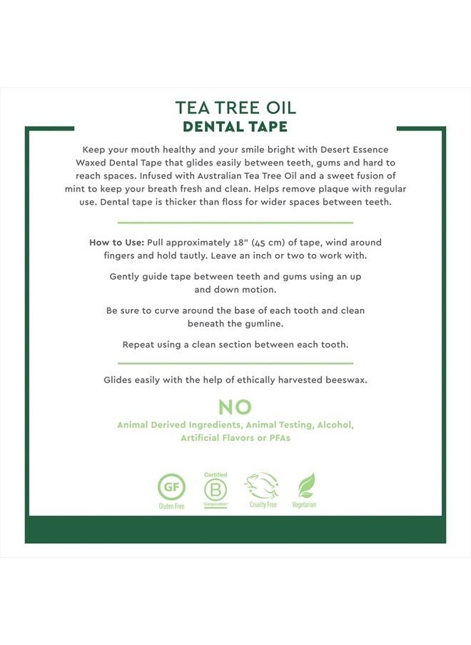 Tea Tree Oil Dental Tape - 12 Count (Pack of 1) - Naturally Waxed w/Beeswax - Thick Flossing No Shred Tape - On The Go - Removes Food Debris Buildup - Cruelty-Free Antiseptic