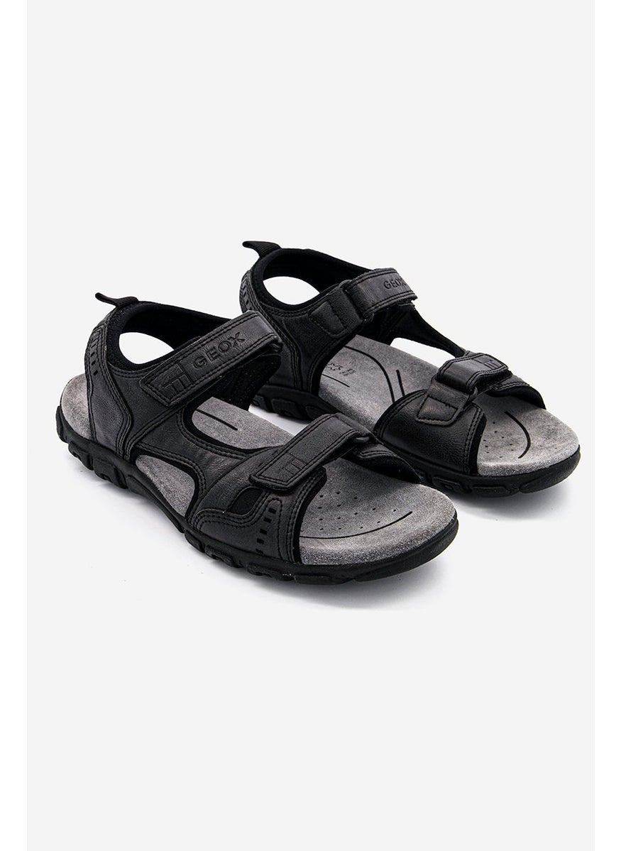 Men Suede Double Velcro Sandals, Black and Grey