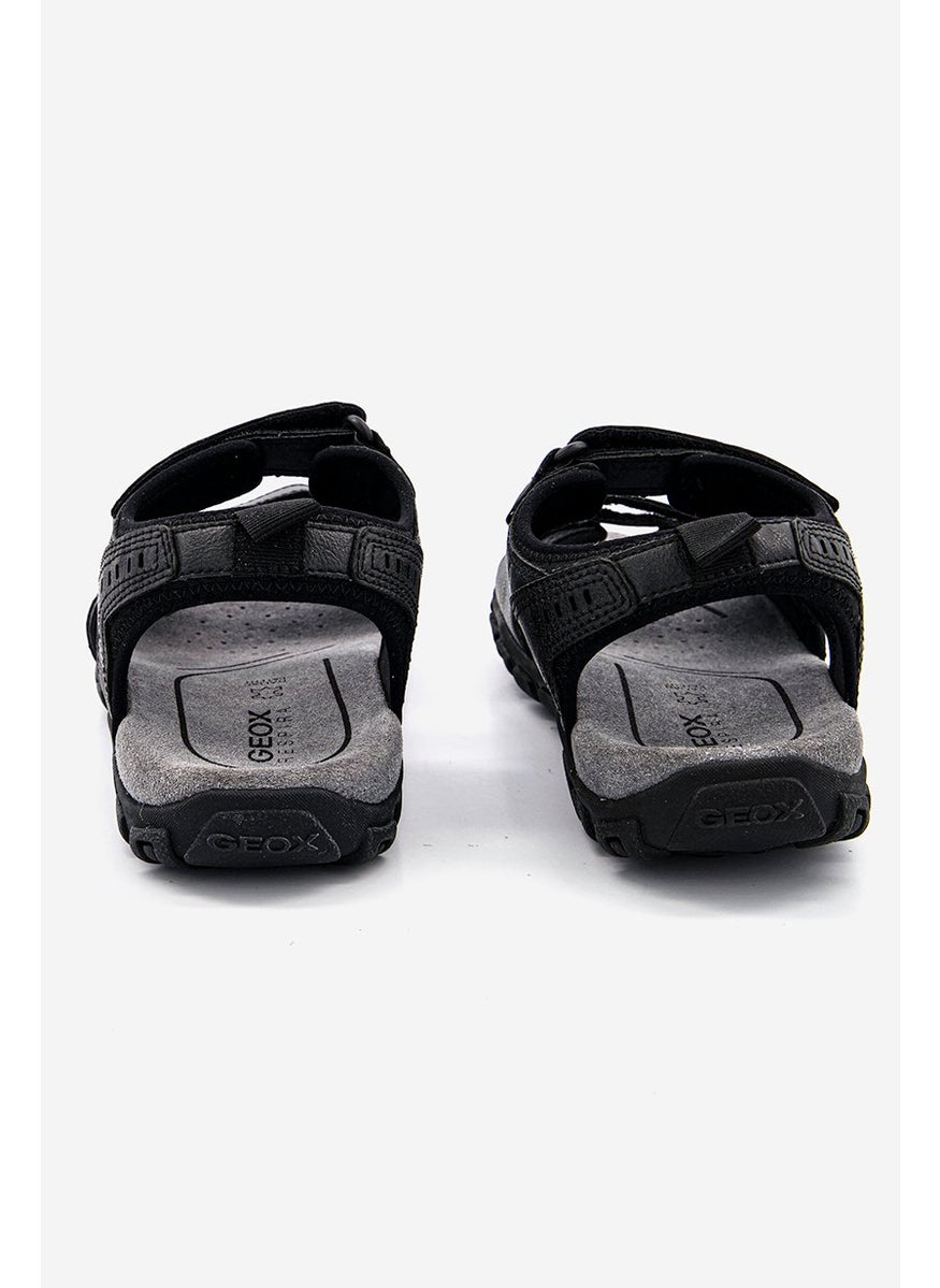 Men Suede Double Velcro Sandals, Black and Grey