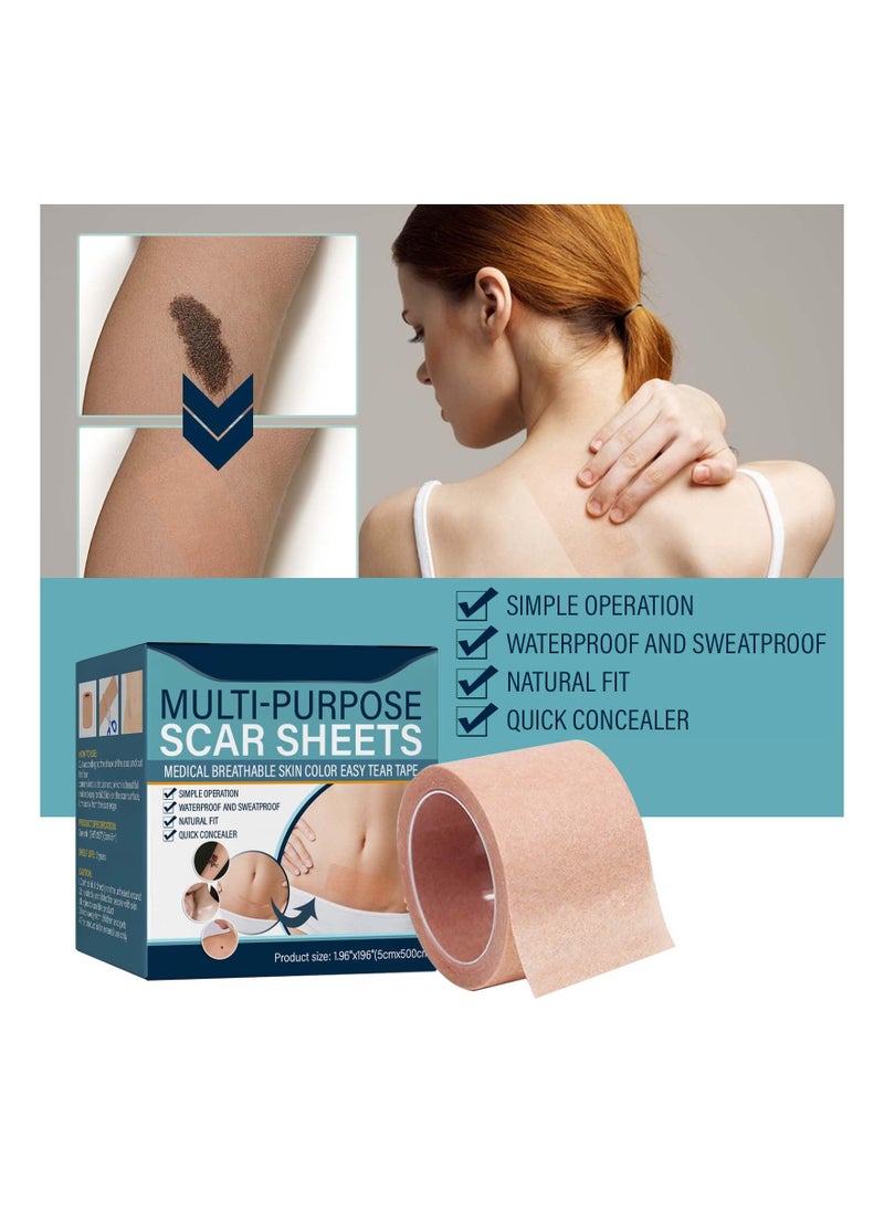 1Pcs Scar Sheets, Scar Tape Roll (1.96in x 196in Roll) - Extra Long Scar Strip for various scars - Waterproof and Cutable Scar Cover Sheets - Skin Tone Scar Patches