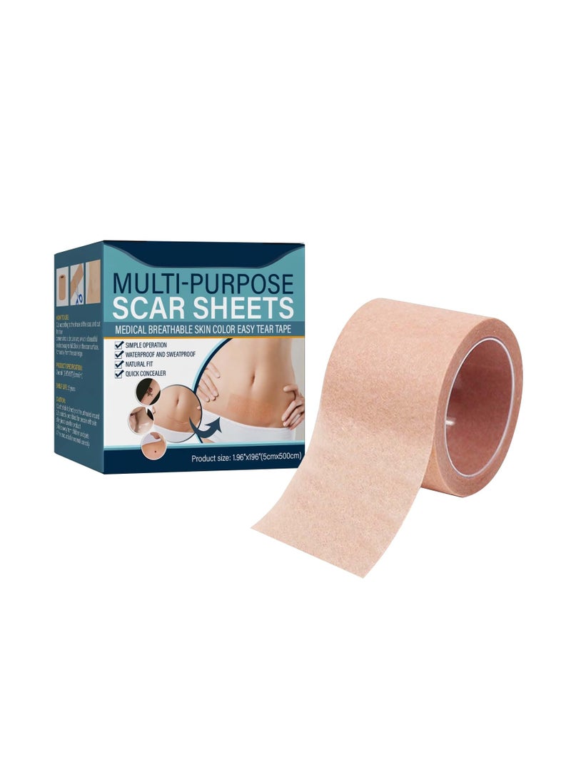 1Pcs Scar Sheets, Scar Tape Roll (1.96in x 196in Roll) - Extra Long Scar Strip for various scars - Waterproof and Cutable Scar Cover Sheets - Skin Tone Scar Patches