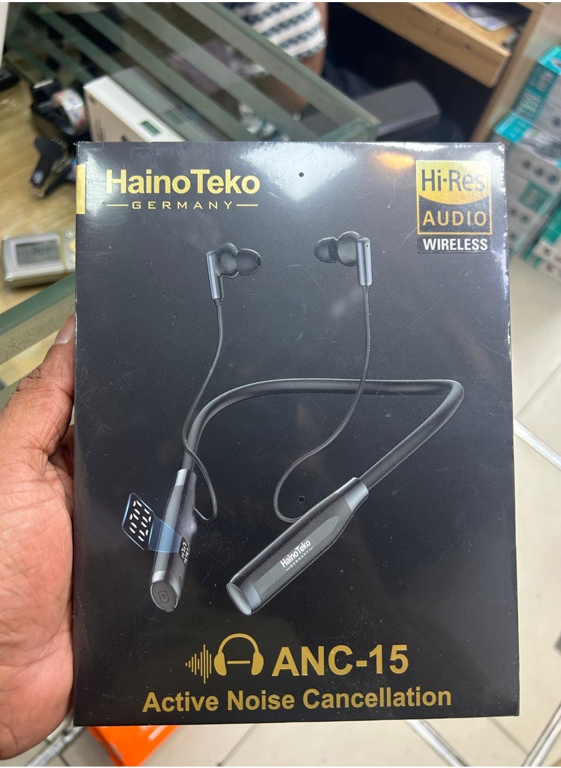 Haino Teko ANC-15 Bluetooth Earphone with Active Noise Cancellation Multi-Function Controls and Hi-Resolution Audio Black