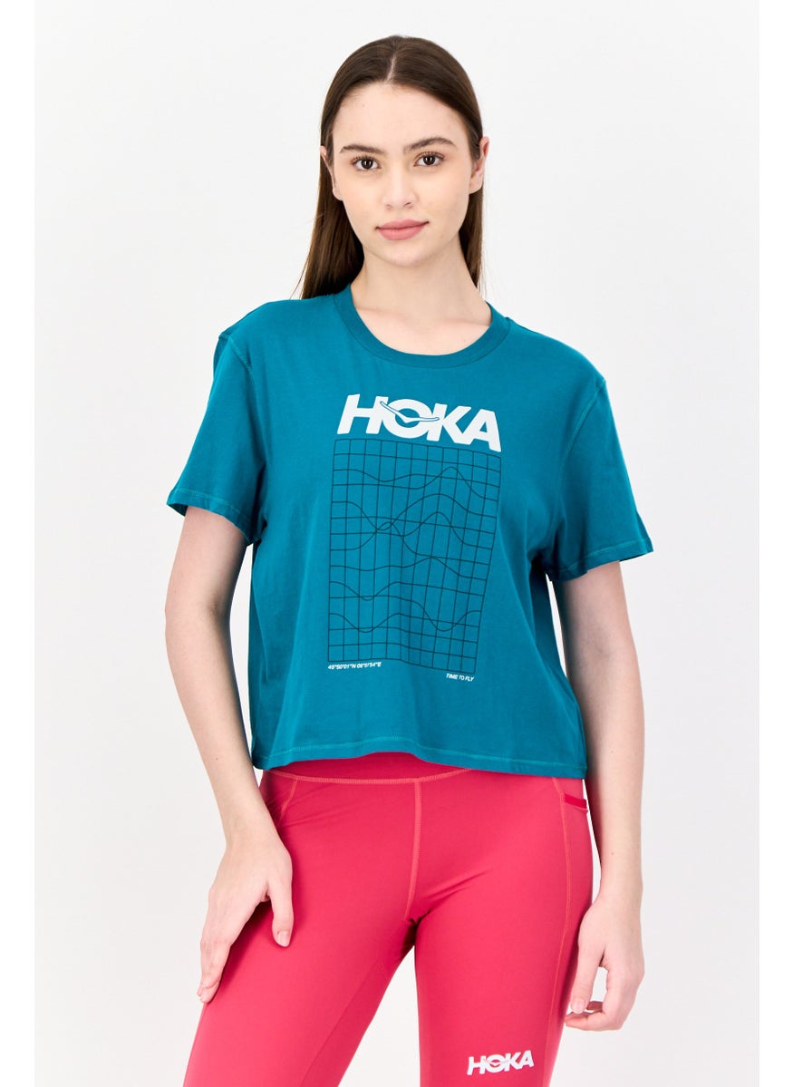 Women Sportswear Fit Short Sleeves Outdoor T-Shirt, Aqua Green