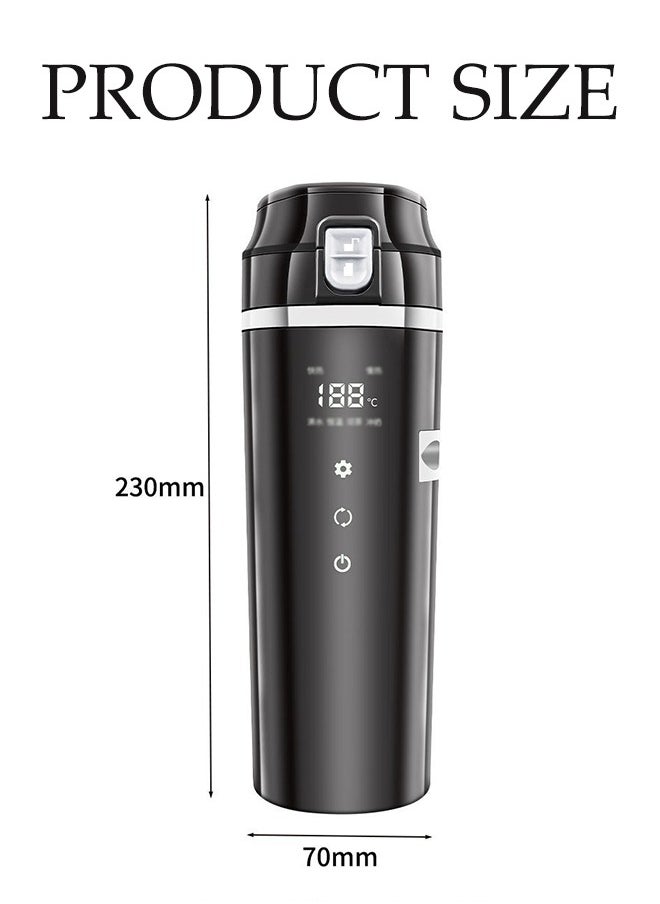 Car Electric Kettle, Intelligent Stainless Steel Electric Cup, Car Heated Travel Cup,With Intelligent Temperature Display And Tea Strainer, Leak Proof,Durable，500ml