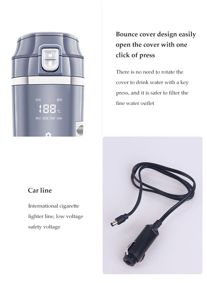 Car Electric Kettle, Intelligent Stainless Steel Electric Cup, Car Heated Travel Cup,With Intelligent Temperature Display And Tea Strainer, Leak Proof,Durable，500ml