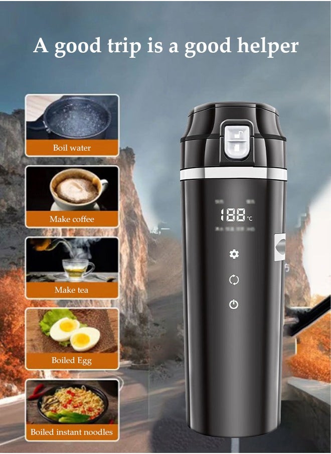 Car Electric Kettle, Intelligent Stainless Steel Electric Cup, Car Heated Travel Cup,With Intelligent Temperature Display And Tea Strainer, Leak Proof,Durable，500ml