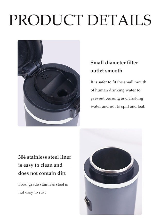 Car Electric Kettle, Intelligent Stainless Steel Electric Cup, Car Heated Travel Cup,With Intelligent Temperature Display And Tea Strainer, Leak Proof,Durable，500ml