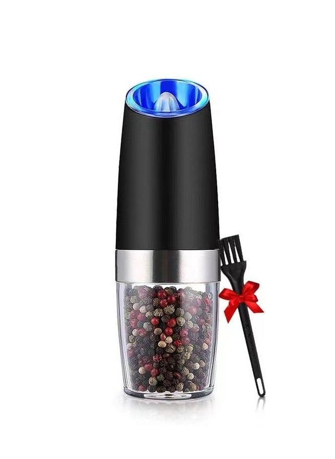 Gravity Electric Pepper and Salt Grinder Set, Adjustable Coarseness, Battery Powered, One Hand Automatic Operation, Stainless Steel Black
