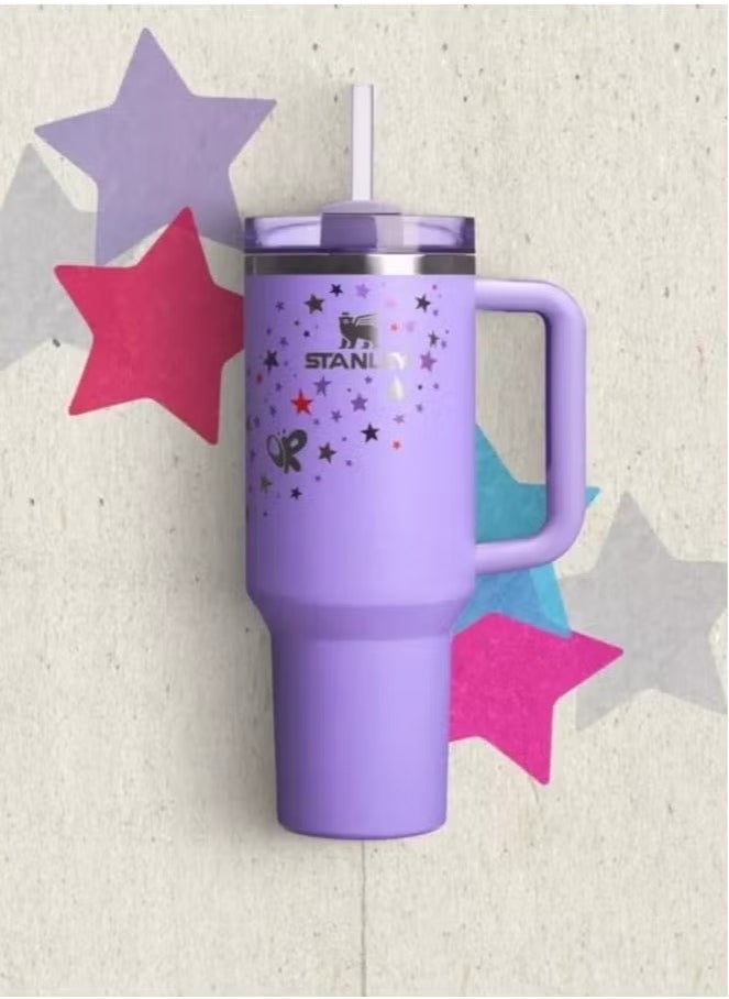 Stainless Steel Vacuum Insulated Tumbler with Lid and Straw for Water, Iced Tea, Coffee, Smoothie, and More – 40oz, Purple with Star, Double-Walled, Leak-Proof, BPA-Free, Reusable