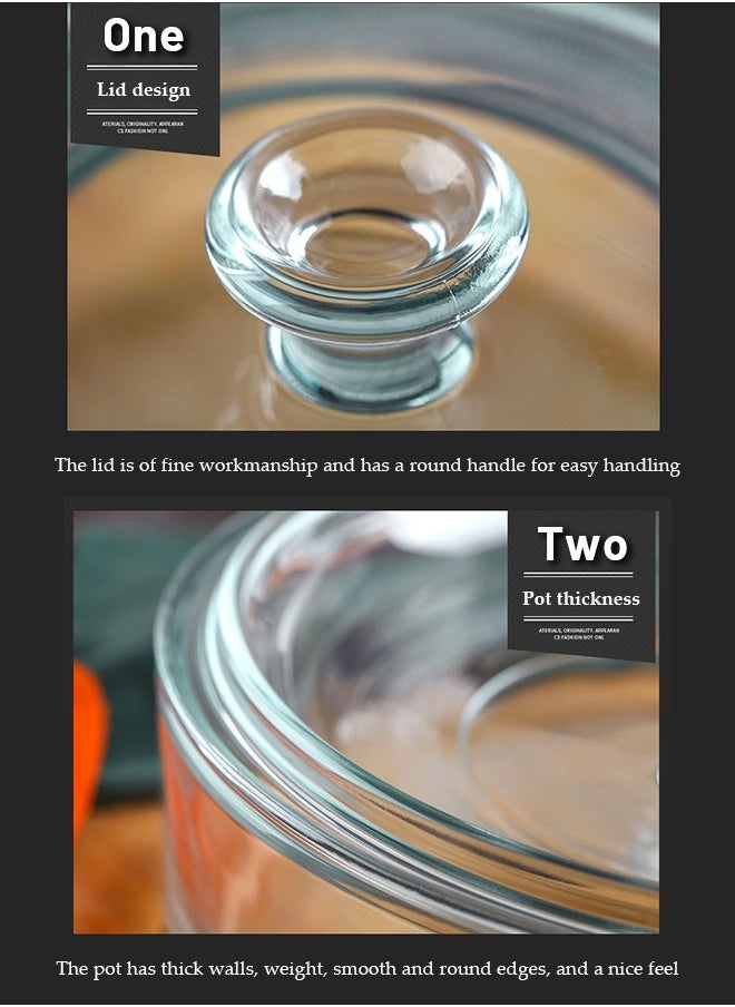 Clear Glass Bowl with Lid 1000mL Heat-resistant Thick Borosilicate Glass Pot with lid Microwave Cookware with Cover & Handle - Safe for Pasta Noodle, Soup, Milk