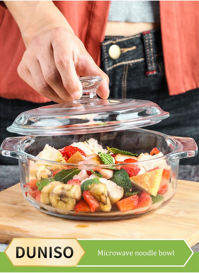 Clear Glass Bowl with Lid 1000mL Heat-resistant Thick Borosilicate Glass Pot with lid Microwave Cookware with Cover & Handle - Safe for Pasta Noodle, Soup, Milk