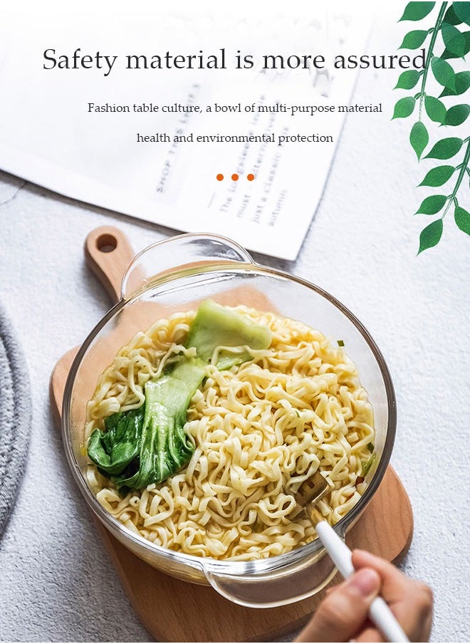 Clear Glass Bowl with Lid 1000mL Heat-resistant Thick Borosilicate Glass Pot with lid Microwave Cookware with Cover & Handle - Safe for Pasta Noodle, Soup, Milk