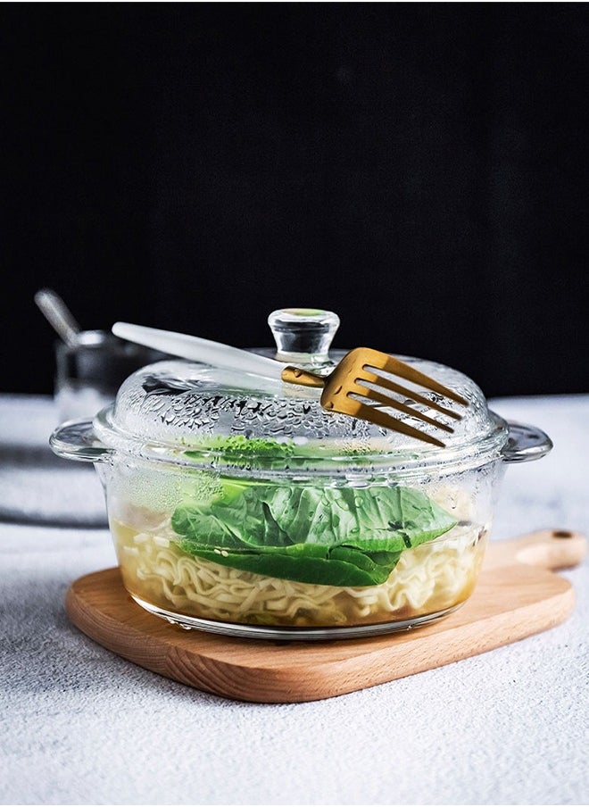 Clear Glass Bowl with Lid 1000mL Heat-resistant Thick Borosilicate Glass Pot with lid Microwave Cookware with Cover & Handle - Safe for Pasta Noodle, Soup, Milk