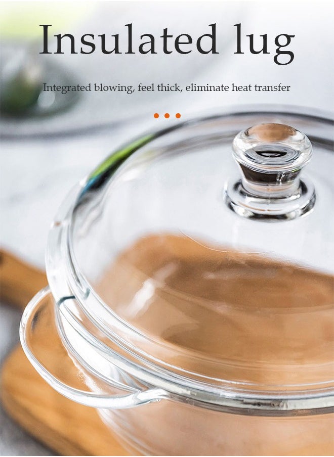 Clear Glass Bowl with Lid 1000mL Heat-resistant Thick Borosilicate Glass Pot with lid Microwave Cookware with Cover & Handle - Safe for Pasta Noodle, Soup, Milk