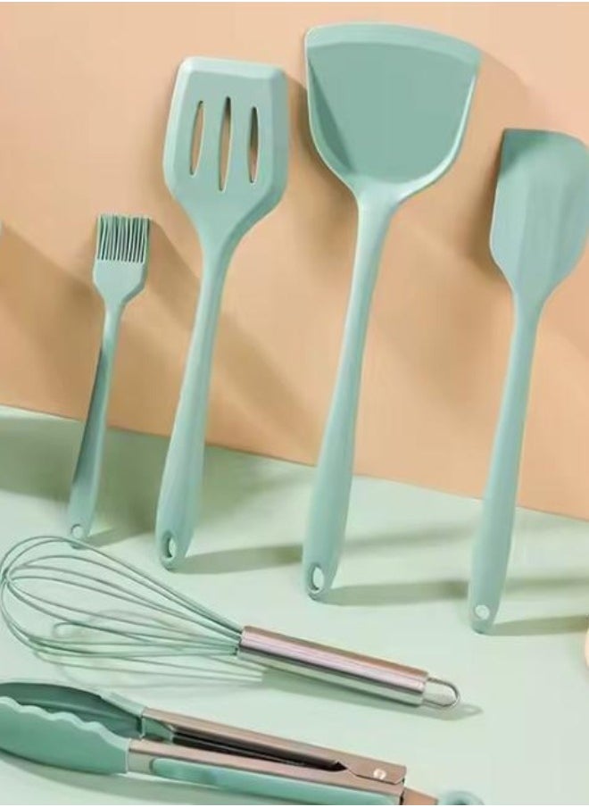 19 Piece Silicone Kitchenware Utensil Set Silicone Kitchen Utensils Set Heat Resistant Non-stick Cooking Tool with Wooden Handles Silicone Cookware Set BPA Free,19pcs Multicolor