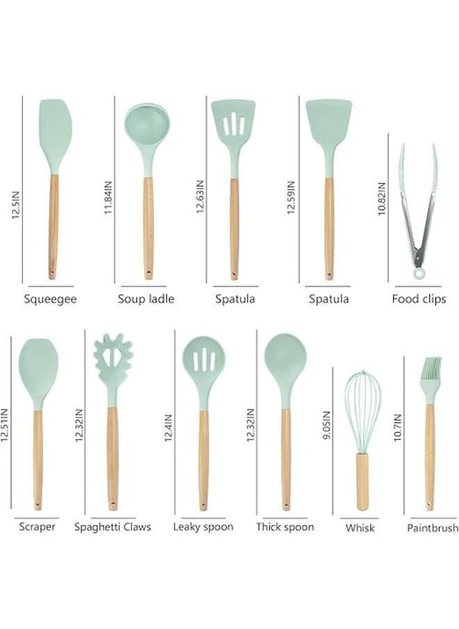 19 Piece Silicone Kitchenware Utensil Set Silicone Kitchen Utensils Set Heat Resistant Non-stick Cooking Tool with Wooden Handles Silicone Cookware Set BPA Free,19pcs Multicolor
