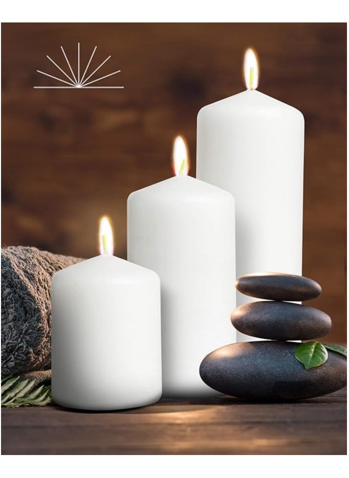 LUKADAH Premium Quality Unscented White Pillar Candles - Long Burning Hours, Decorative, SPA - Dripless Clean Burning Dinner Candle | Dripless Decorative Candles for Home Decor & Relaxation | Set of 3