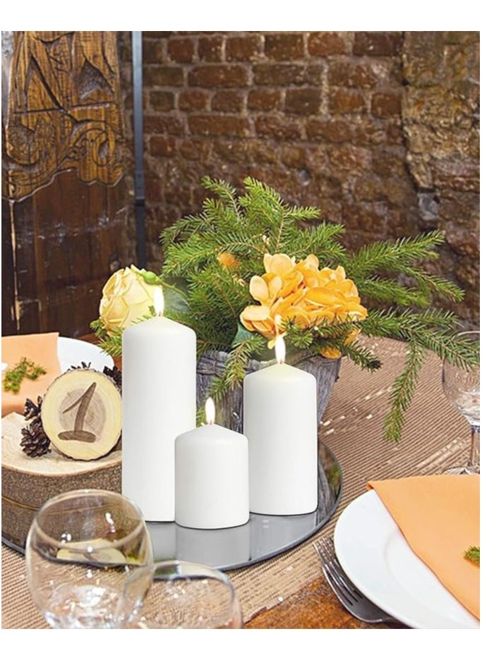 LUKADAH Premium Quality Unscented White Pillar Candles - Long Burning Hours, Decorative, SPA - Dripless Clean Burning Dinner Candle | Dripless Decorative Candles for Home Decor & Relaxation | Set of 3