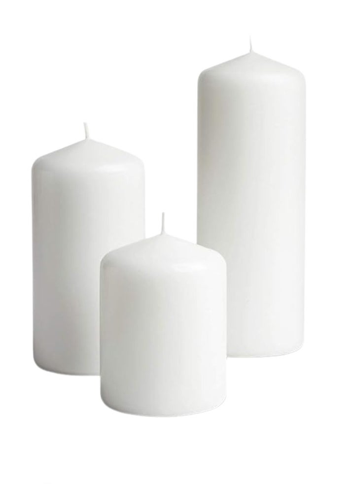 LUKADAH Premium Quality Unscented White Pillar Candles - Long Burning Hours, Decorative, SPA - Dripless Clean Burning Dinner Candle | Dripless Decorative Candles for Home Decor & Relaxation | Set of 3