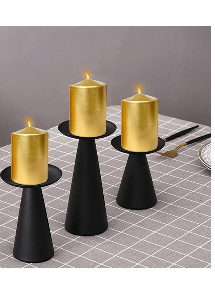 Premium Quality Unscented Metallic Gold Pillar Candles - Long Burning Hours, Decorative, SPA - Dripless Clean Burning Smokeless Dinner Candle | Dripless Decorative Candles for Wedding, Party, Birthday & Home Decor | Set of 3