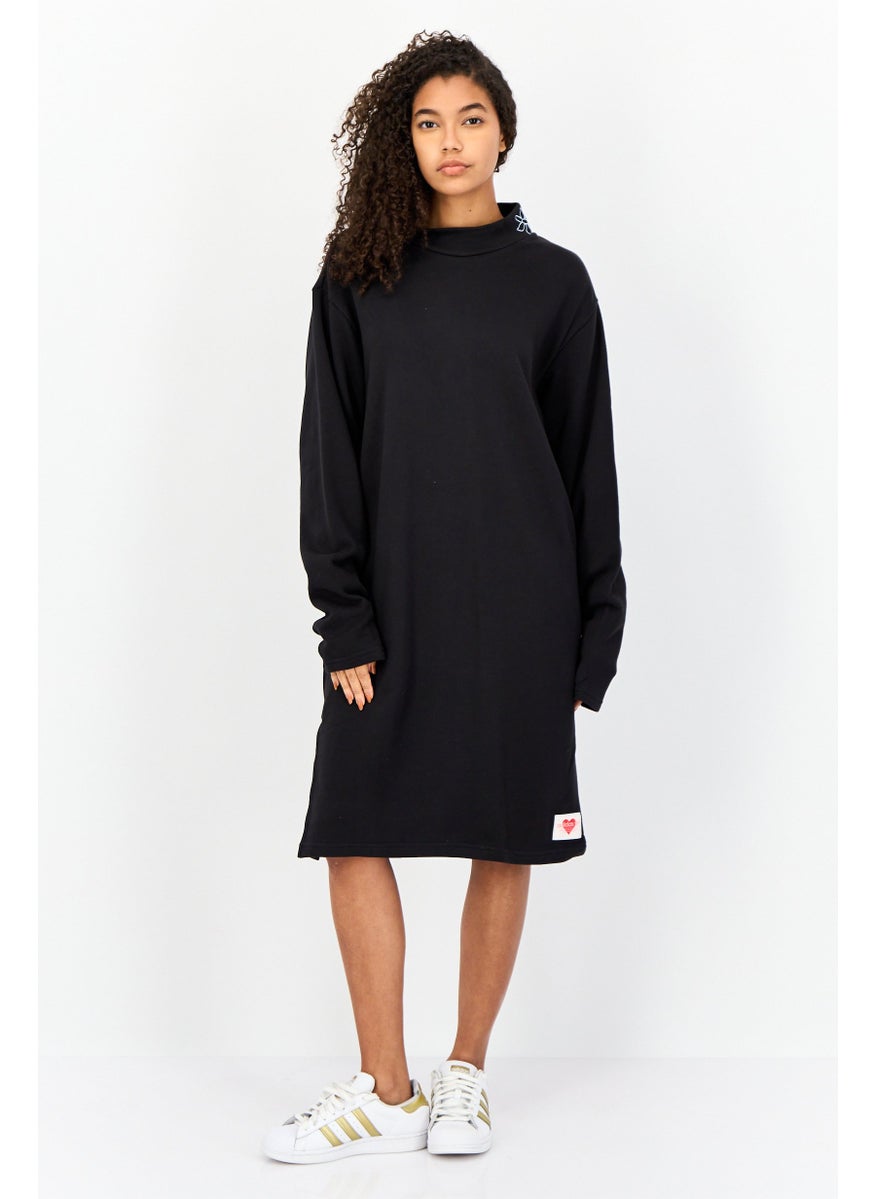 Women Sportswear Fit Long Sleeve Outdoor Tunic Dress, Black