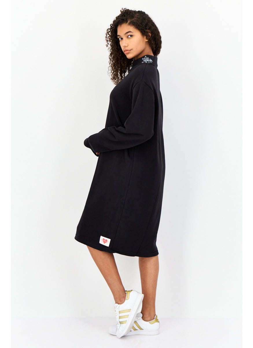 Women Sportswear Fit Long Sleeve Outdoor Tunic Dress, Black