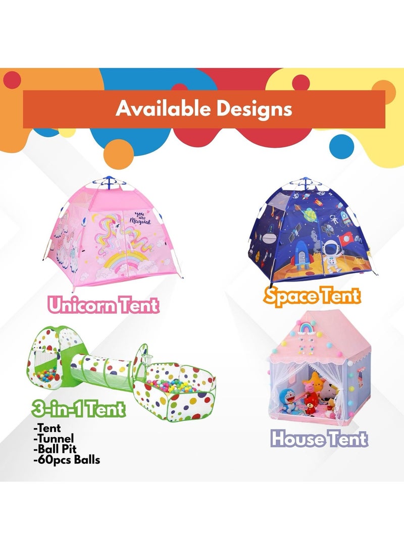 Home Smart Kids Tents for Kids Playing and Sleeping Birthday Party Decoration Play House Tent  For Boys And Girls Indoor and Outdoor Tent (3-1 Tent)