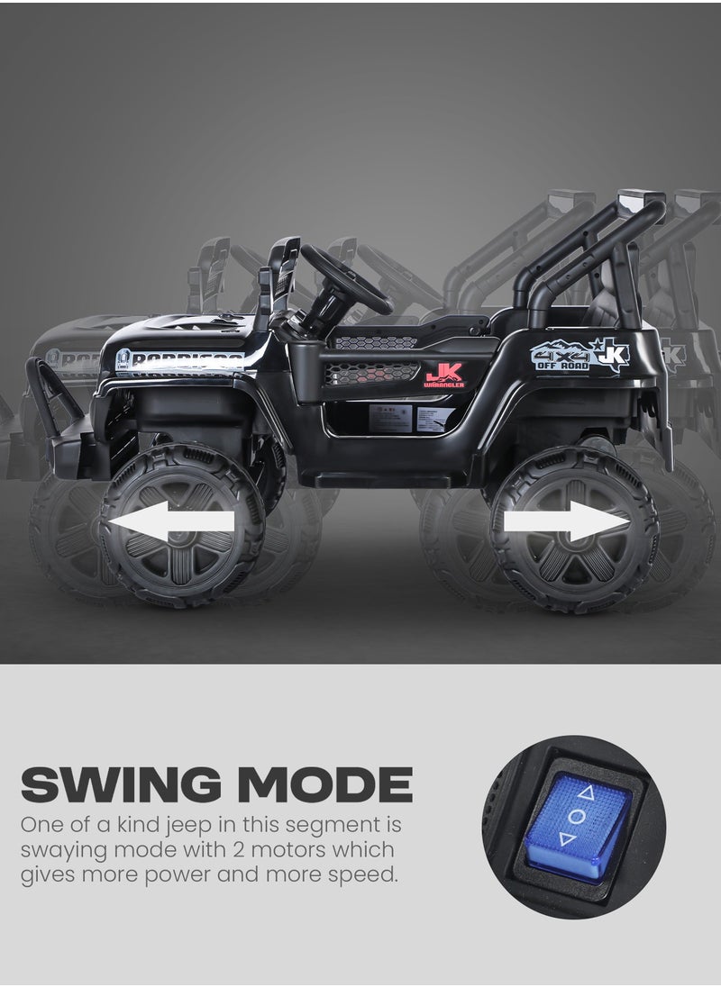 Turbo Battery Operated Jeep for Kids Rechargeable Battery Car for Kids with Music Led Light Ride On Kids Car Jeep Racing Baby Big Car Electric Car for Kids Childrens Boy Girl Black