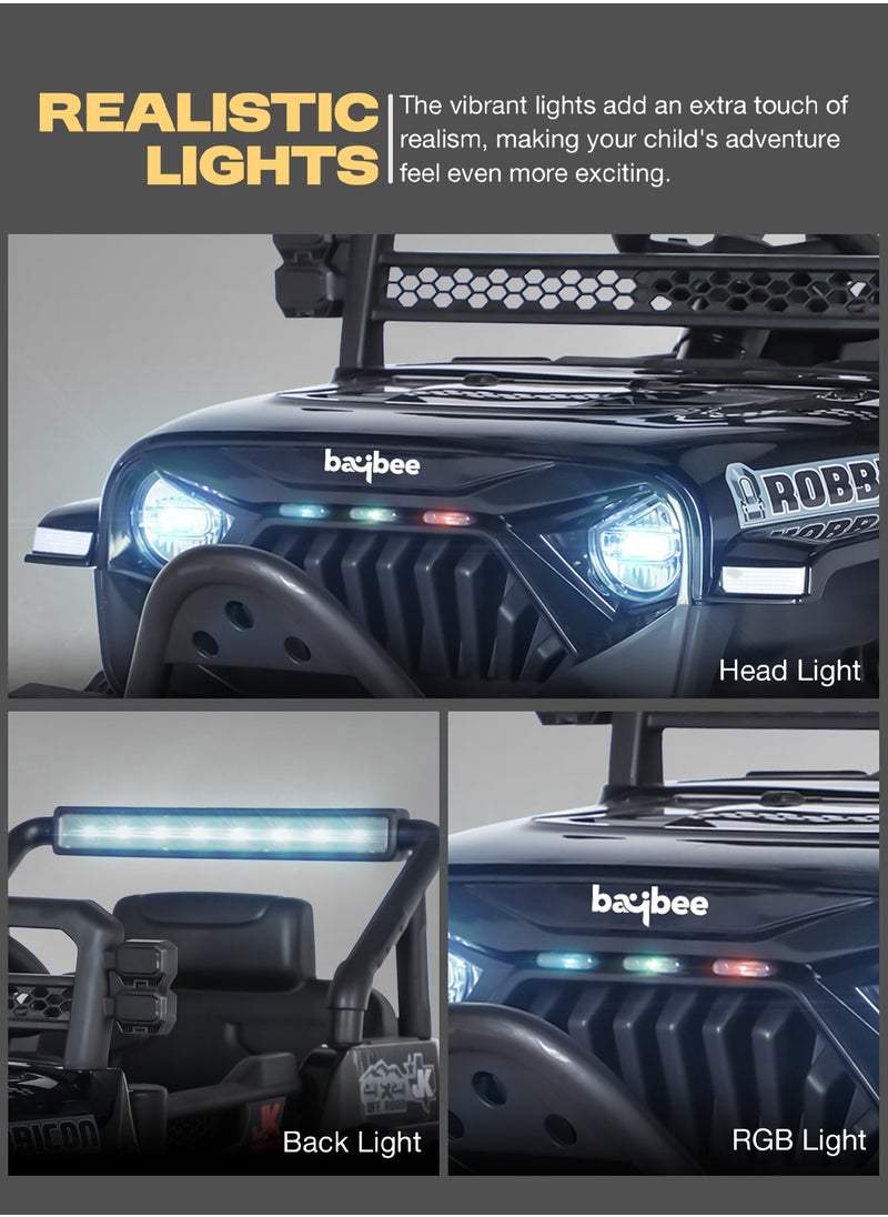 Turbo Battery Operated Jeep for Kids Rechargeable Battery Car for Kids with Music Led Light Ride On Kids Car Jeep Racing Baby Big Car Electric Car for Kids Childrens Boy Girl Black