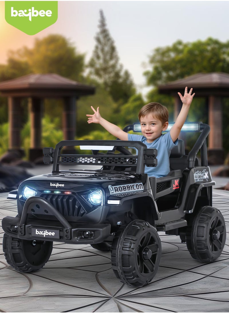 Turbo Battery Operated Jeep for Kids Rechargeable Battery Car for Kids with Music Led Light Ride On Kids Car Jeep Racing Baby Big Car Electric Car for Kids Childrens Boy Girl Black