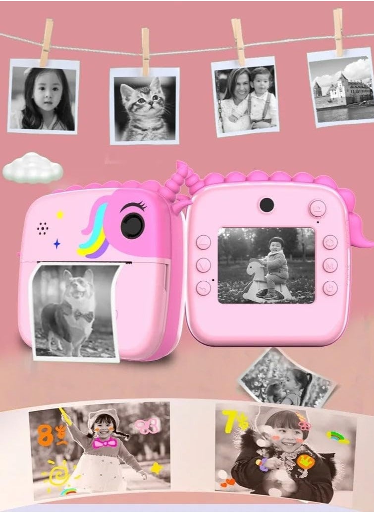 Instant Camera for Kids Selfie Video Camera for Kids Age 3-12 Unicorns Kids Camera Instant Print Toys for Girls 48MP Digital Camera 32G TF Card&3 Roll Print Paper Toddler Toys Girls Toys Age 6+