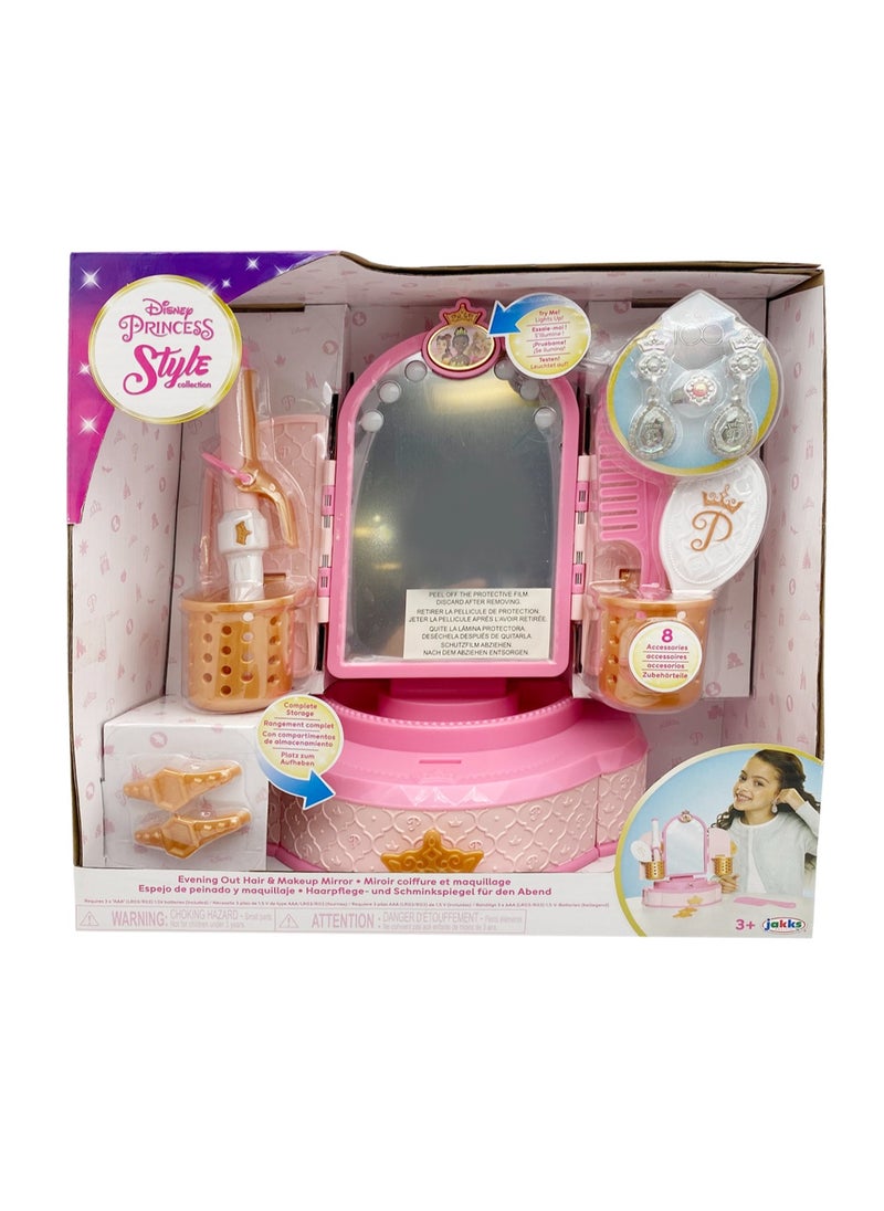 Disney Princess Style Hair & Make up Mirror with LED Lights, Battery Operated | Realistic Beauty Accessories | Pretend Play Dress Up | Role Play | Fashion Dress Up | Beauty  Playset | Gift for Girls
