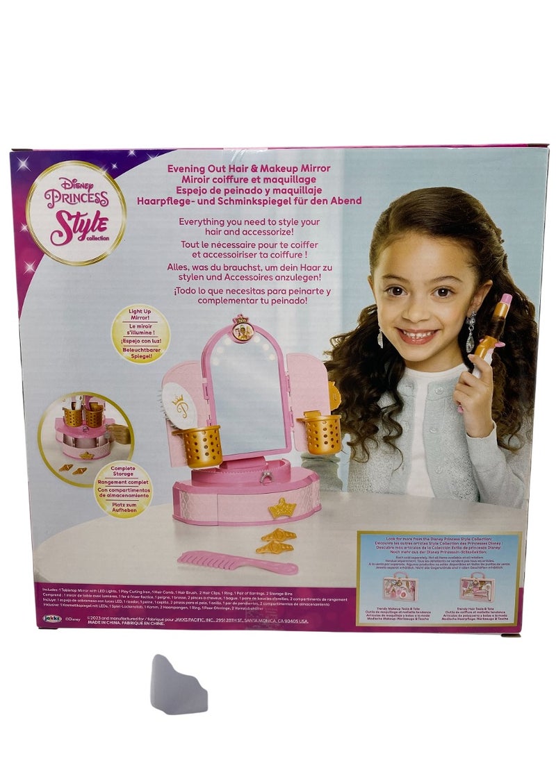 Disney Princess Style Hair & Make up Mirror with LED Lights, Battery Operated | Realistic Beauty Accessories | Pretend Play Dress Up | Role Play | Fashion Dress Up | Beauty  Playset | Gift for Girls