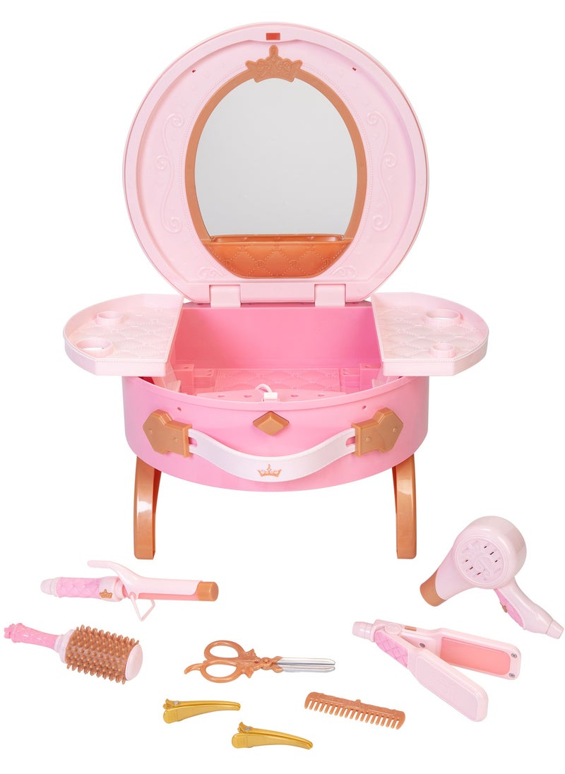 Disney Princess Style Travel Vanity Set, Battery Operated | Realistic Beauty Accessories | Pretend Play Dress Up | Role Play | Fashion Dress Up | Beauty  Playset | Gift for Girls