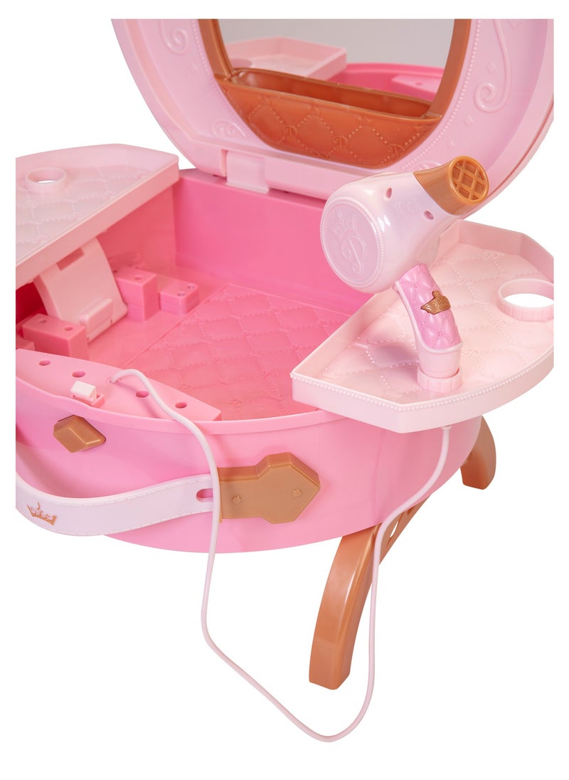 Disney Princess Style Travel Vanity Set, Battery Operated | Realistic Beauty Accessories | Pretend Play Dress Up | Role Play | Fashion Dress Up | Beauty  Playset | Gift for Girls