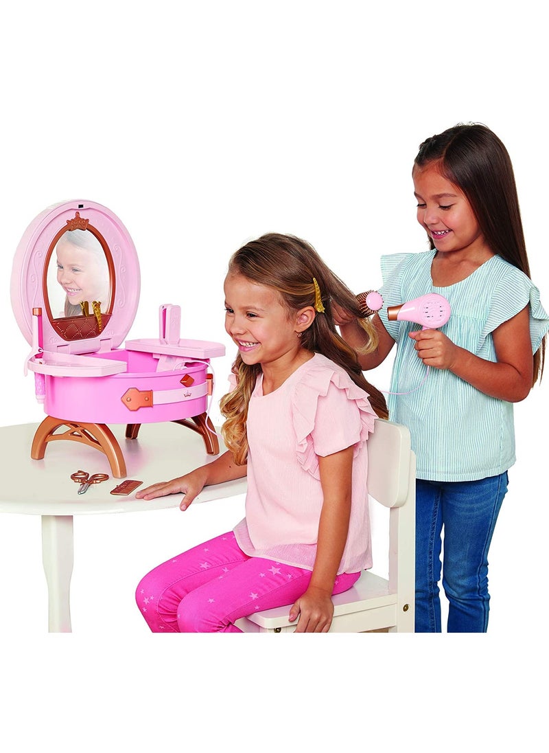Disney Princess Style Travel Vanity Set, Battery Operated | Realistic Beauty Accessories | Pretend Play Dress Up | Role Play | Fashion Dress Up | Beauty  Playset | Gift for Girls