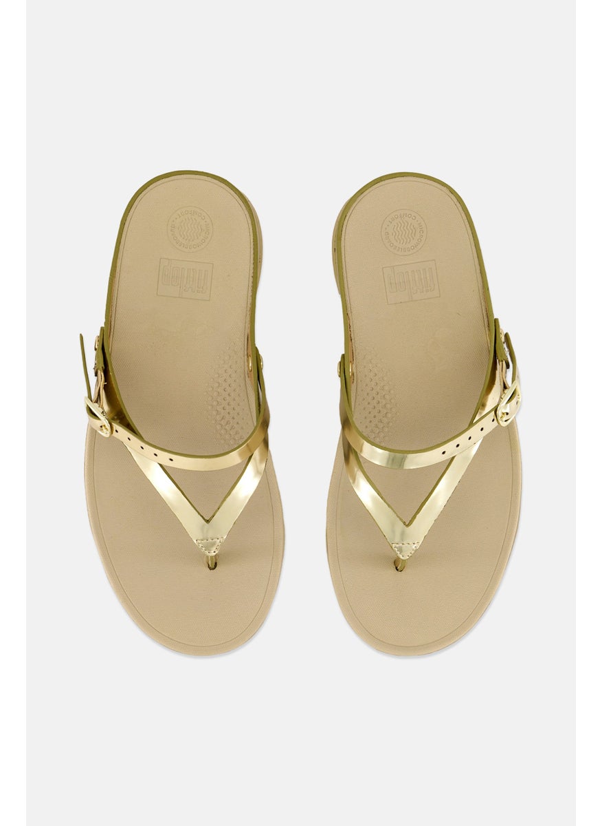 Women Slip On Leather Sandals, Gold