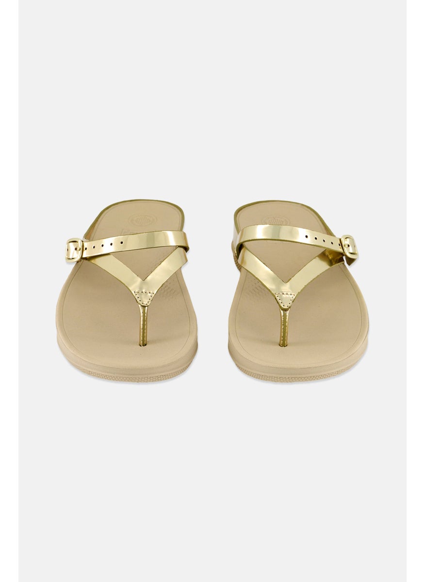 Women Slip On Leather Sandals, Gold