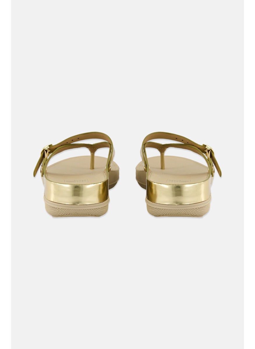 Women Slip On Leather Sandals, Gold