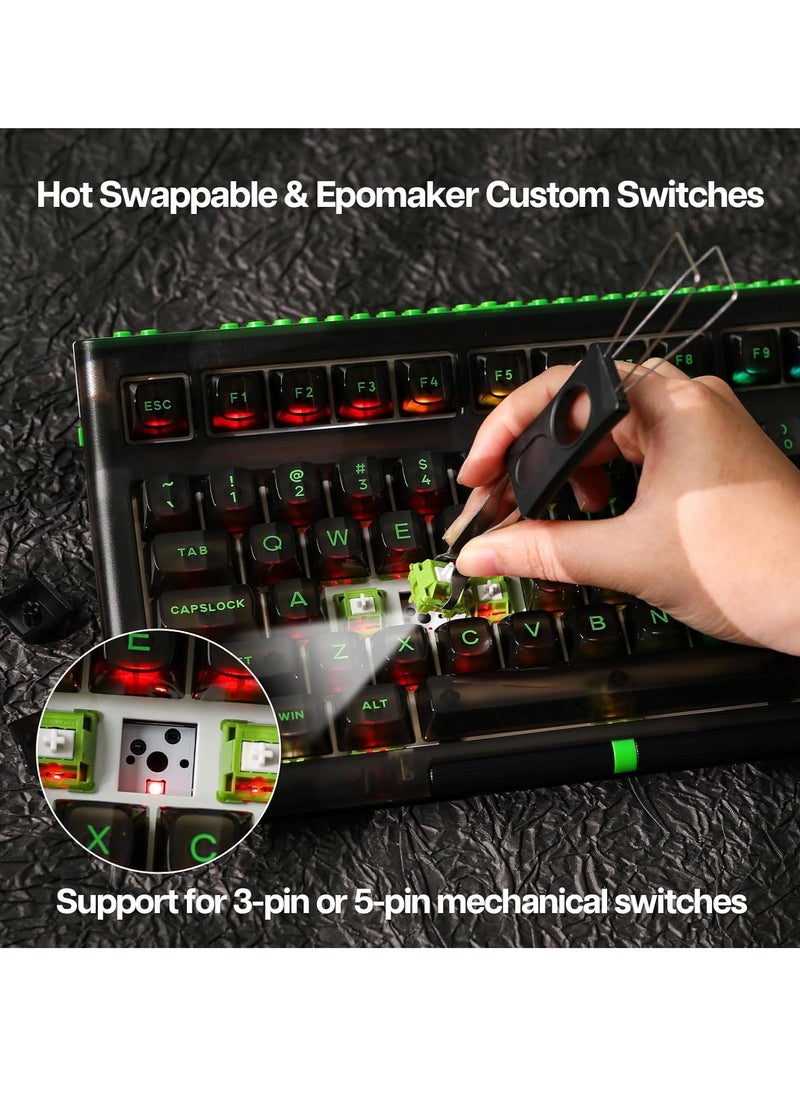 EPOMAKER Brick 87 Tri-Mode TKL Mechanical Keyboard with Stackable Block Bar, Thumb-scroll Knobs,(Clear Black, Wisteria Linear Switch)