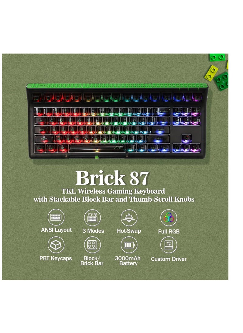 EPOMAKER Brick 87 Tri-Mode TKL Mechanical Keyboard with Stackable Block Bar, Thumb-scroll Knobs,(Clear Black, Wisteria Linear Switch)