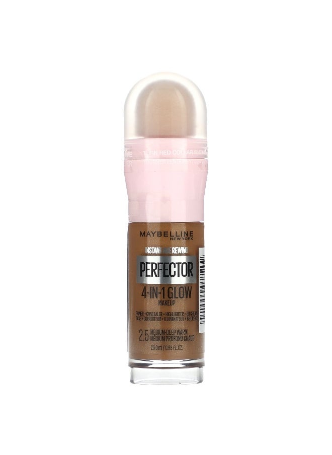 Maybelline, Instant Age Rewind, Perfector 4-in-1 Glow Makeup, 2.5 Medium-Deep Warm, 0.68 fl oz (20 ml)