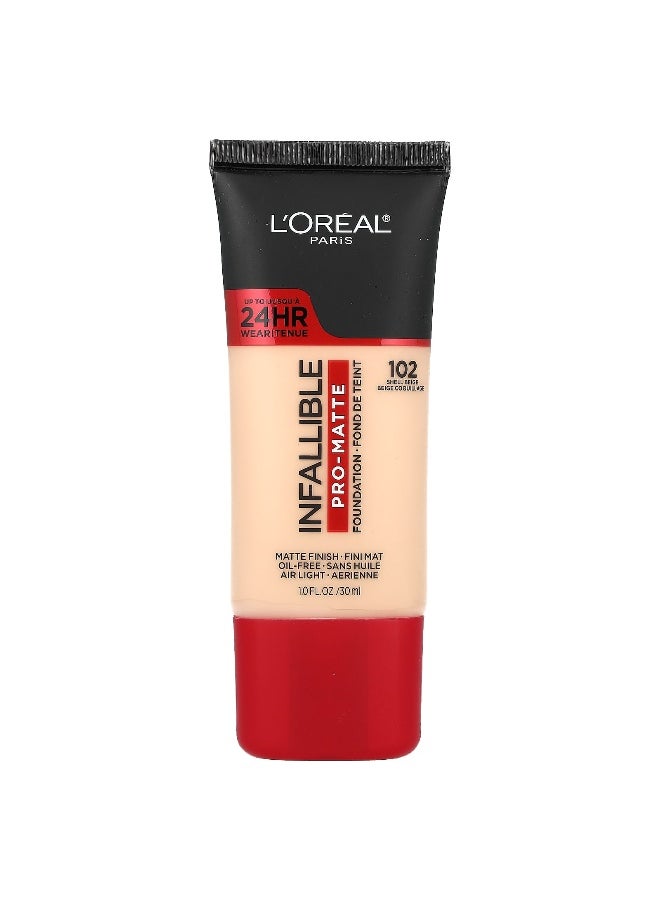 L'Oréal, Infallible, Pro-Matte Foundation, 102 Shell Beige, 1 fl oz (30 ml)