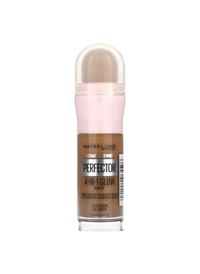 Maybelline, Instant Age Rewind, Perfector 4-in-1 Glow Makeup, 02 Medium, 0.68 fl oz (20 ml)