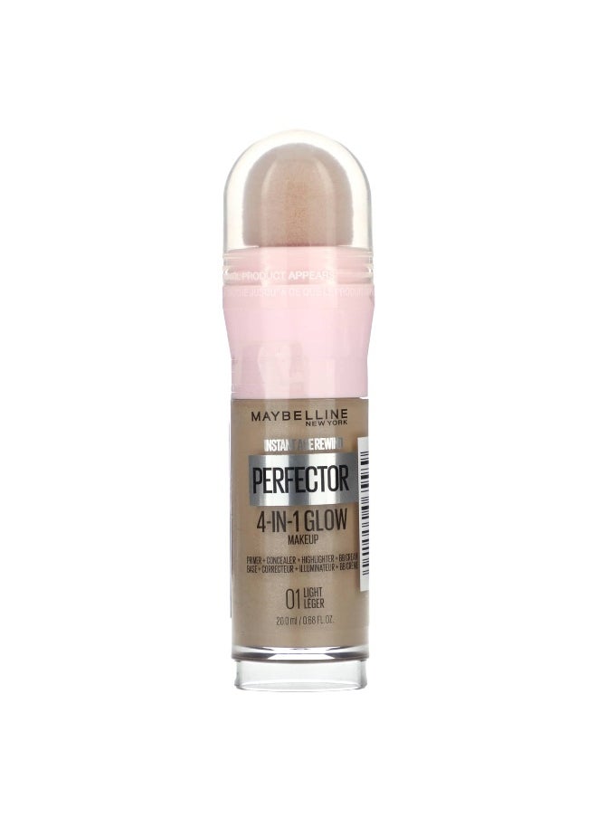 Maybelline, Instant Age Rewind, Perfector 4-in-1 Glow Makeup, 01 Light, 0.68 fl oz (20 ml)