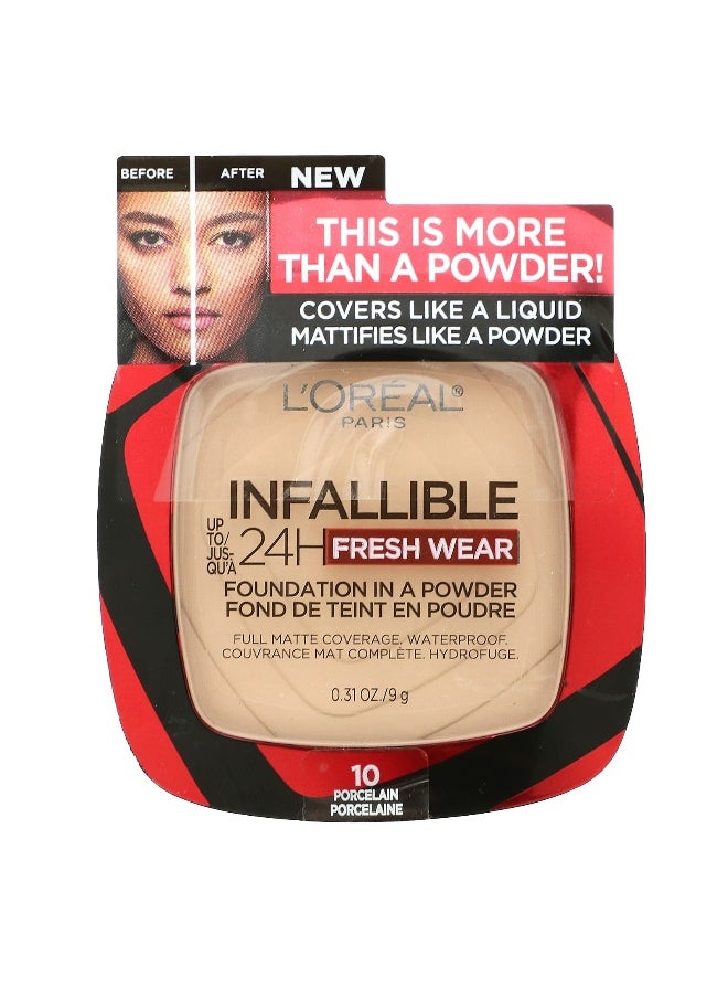 L'Oréal, Infallible 24H Fresh Wear, Foundation In A Powder, 10 Porcelain, 0.31 oz (9 g)