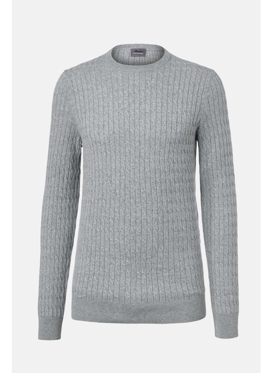 Men Crew Neck Cable Stitch Sweatshirt, Grey