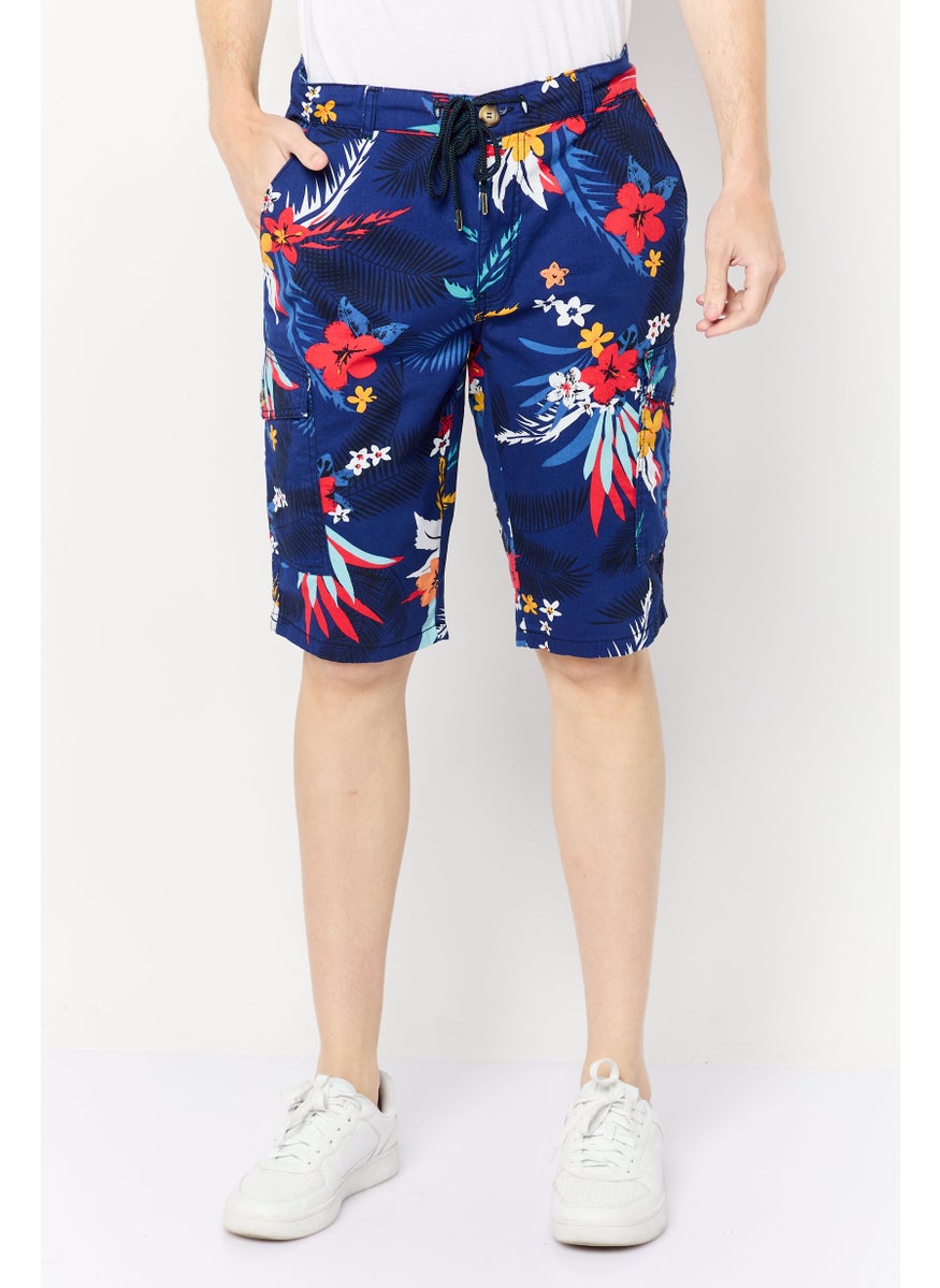 Men Floral Print Cargo Shorts, Multicolor